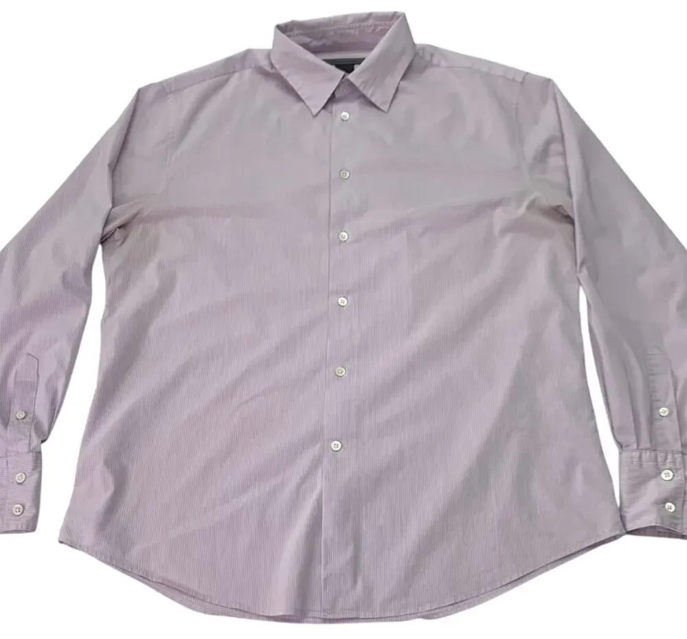John Varvatos Mens Sz Large Purple White Striped Long Sleeve Button Up Shirt - Picture 1 of 7